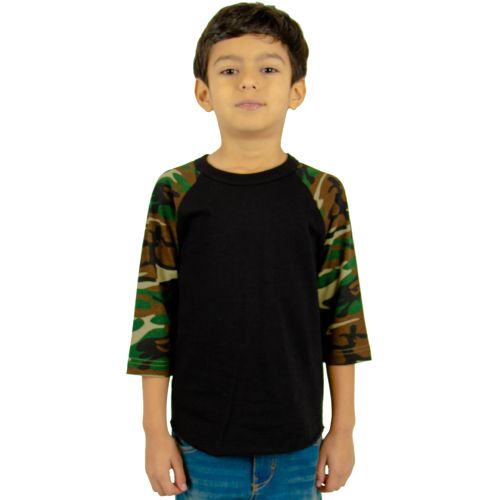 Shaka Wear Youth 6 oz., 3/4-Sleeve Camo Raglan T-Shirt