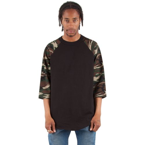 Shaka Wear Adult 6 oz., 3/4-Sleeve Camo Raglan T-Shirt