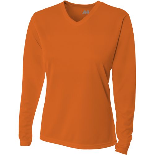 Ladies’ Birds-Eye Mesh Long Sleeve V-Neck T-Shirt