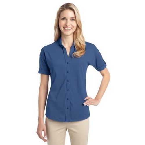 DISCONTINUED Port Authority Ladies Stretch Pique Button-Front Shirt.