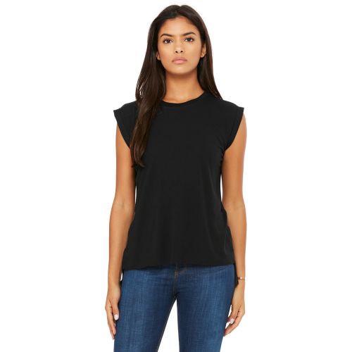 Ladies’ Flowy Muscle T-Shirt with Rolled Cuff
