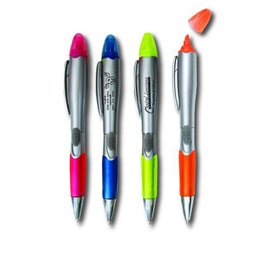 Silver Barrel Pen/Highlighter Combo with Colored Trim