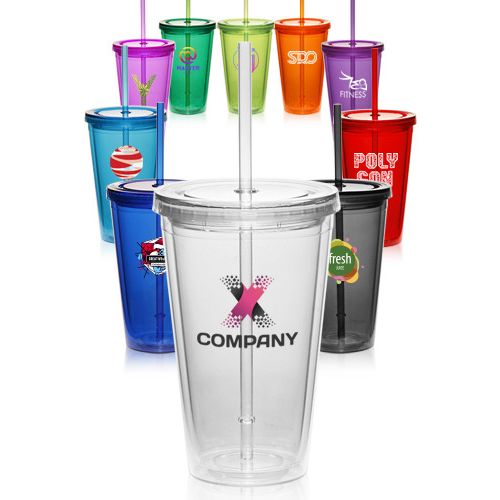 16 oz. Double Wall Acrylic Tumblers With Straws