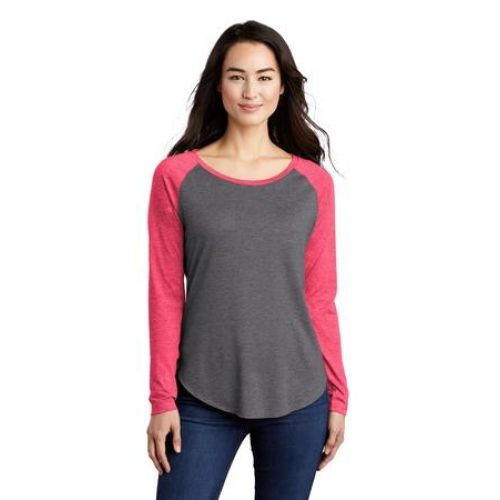 Ladies PosiCharge Long Sleeve Tri-Blend Wicking Scoop Neck Raglan Tee