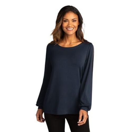 Ladies Luxe Knit Jewel Neck Top.