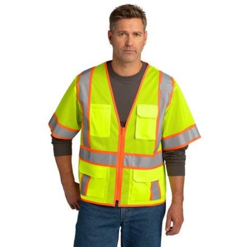 ANSI 107 Class 3 Surveyor Mesh Zippered Two-Tone Short Sleeve Vest.