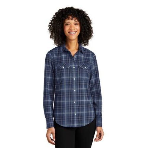 Ladies Long Sleeve Ombre Plaid Shirt