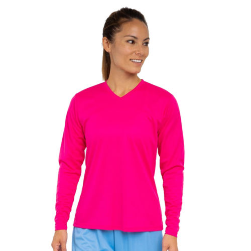 NW3255 Ladies Birds-Eye Mesh Long Sleeve V-Neck T-Shirt