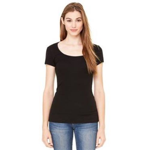 Women's Short Sleeve Sheer Mini Rib Scoopneck Tee - United Uniforms