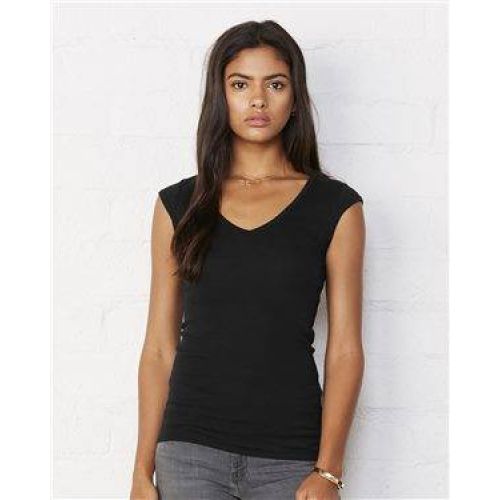 Women's Cap Sleeve Sheer Mini Rib V-neck Tee - Hemlock Ink