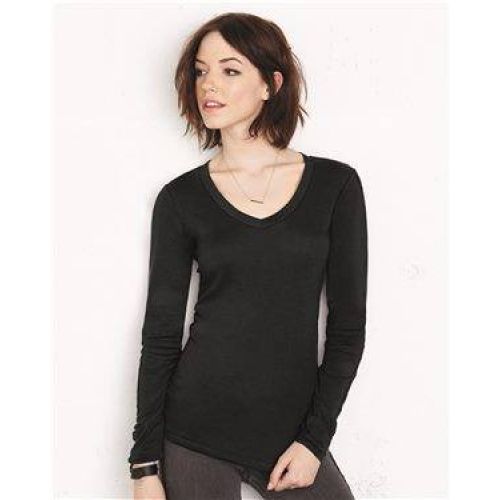 Women’s Long Sleeve Sheer Mini Rib V-Neck Tee