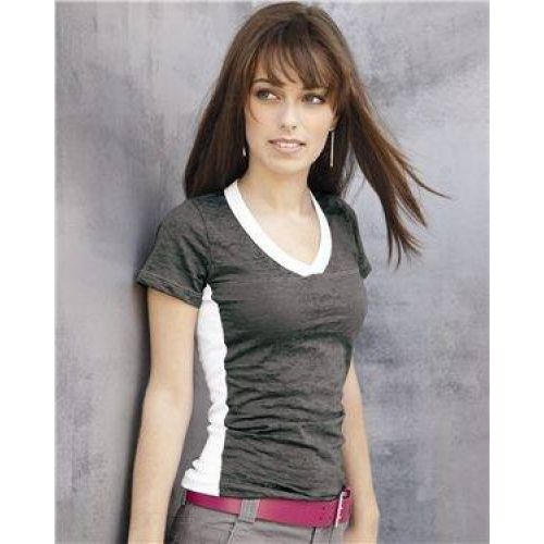 Juniors’ Burnout V-Neck Side Stripe T-Shirt
