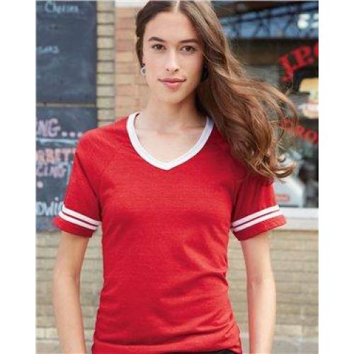 Juniors’ Triblend V-Neck Ringer T-Shirt