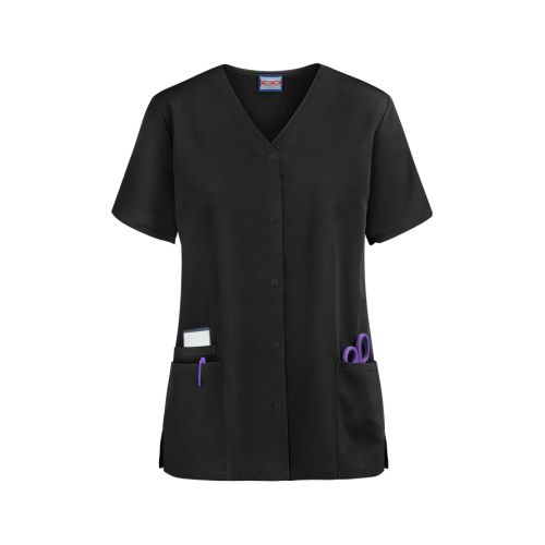 Cherokee Workwear Snap Front V-Neck Top