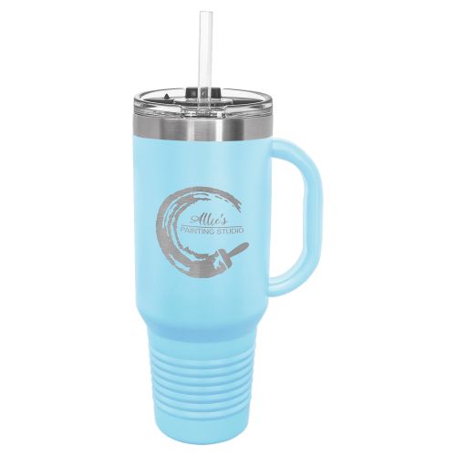 40 oz. Black Travel Mug with Handle, Straw Included