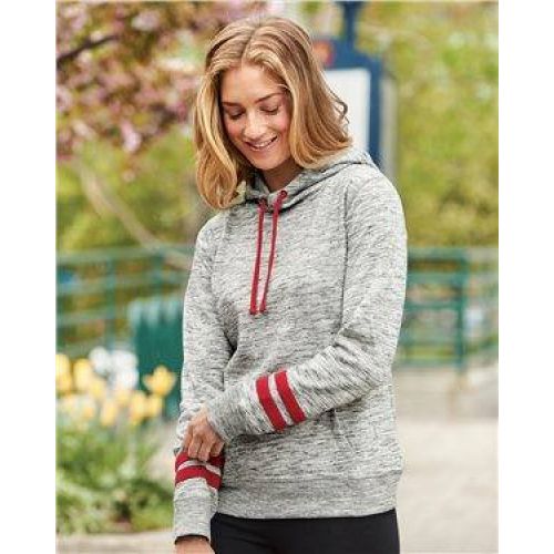 Women’s Melange Fleece Striped Sleeve Hooded Pullover