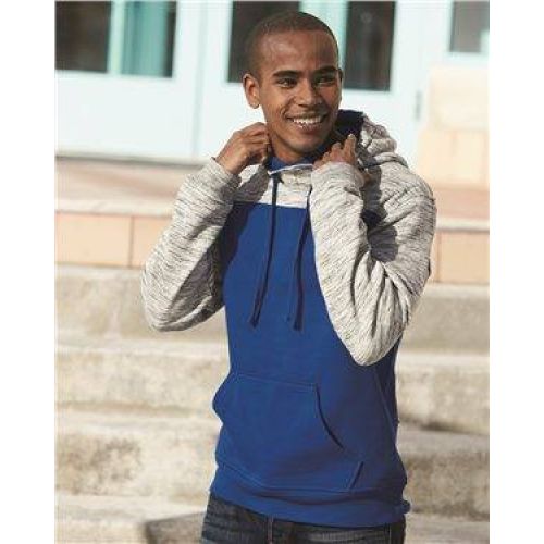 Melange Fleece Colorblocked Hooded Pullover