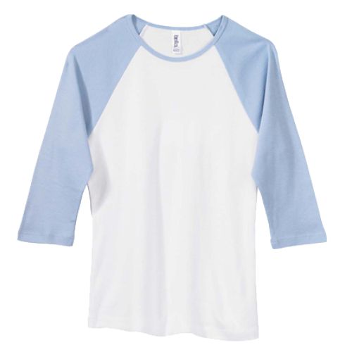 Bella Ladies’ 100% 1×1 Baby Rib 3/4-Sleeve Contrast Raglan Tee