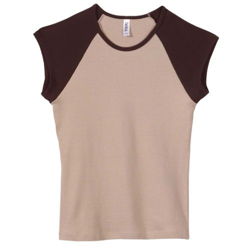 Bella Ladies’ 100% 1×1 Baby Rib Contrast Cap-Sleeve Raglan Tee