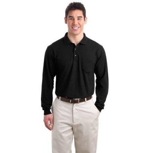 Port Authority Long Sleeve Silk Touch Polo with Pocket