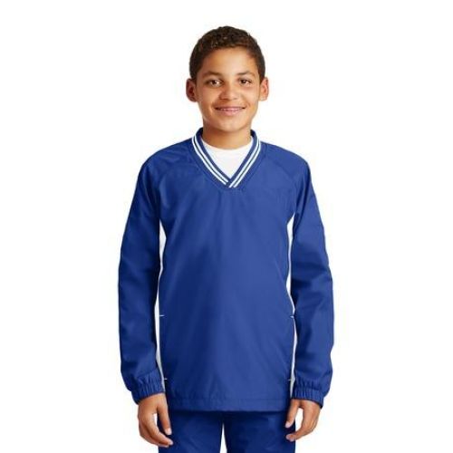 Sport-Tek Youth Tipped V-Neck Raglan Wind Shirt