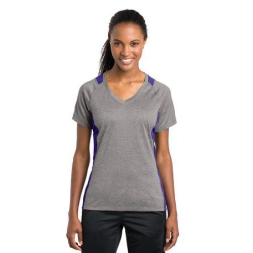 Sport-Tek Ladies Heather Colorblock Contender V-Neck Tee