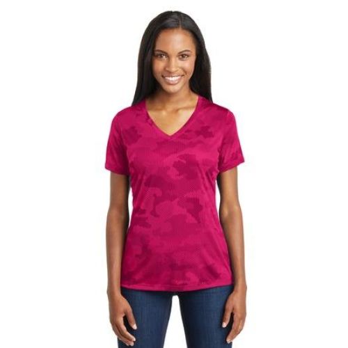 Sport-Tek Ladies CamoHex V-Neck Tee