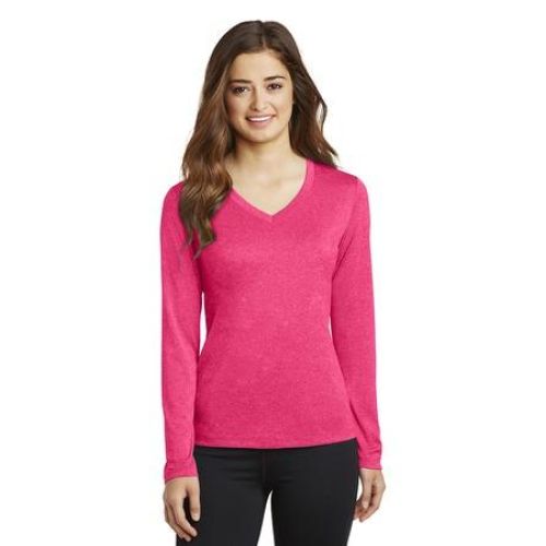 Sport-Tek Ladies Long Sleeve Heather Contender V-Neck Tee