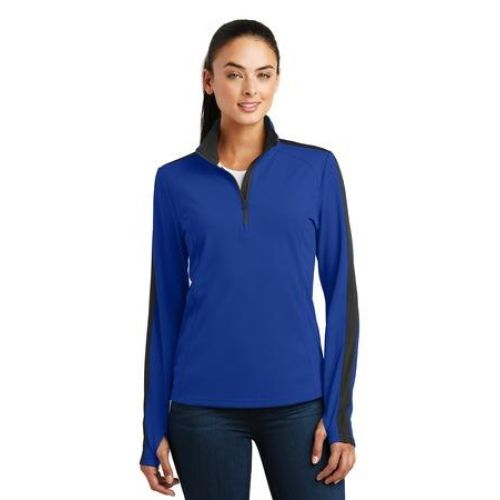 Sport-Tek Ladies Sport-Wick Textured Colorblock 1/4-Zip Pullover