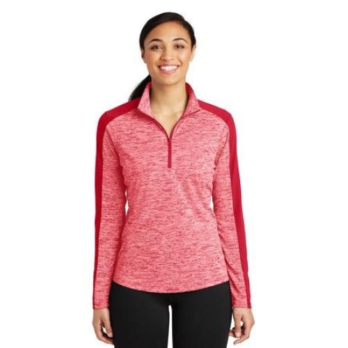 LST397 Sport-Tek Ladies PosiCharge Electric Heather Colorblock 1/4-Zip Pullover