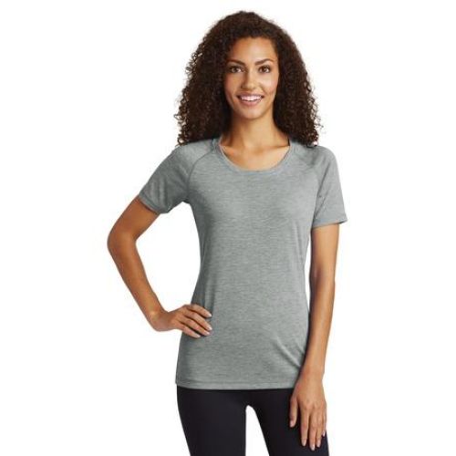 Sport-Tek Ladies PosiCharge Tri-Blend Wicking Scoop Neck Raglan Tee