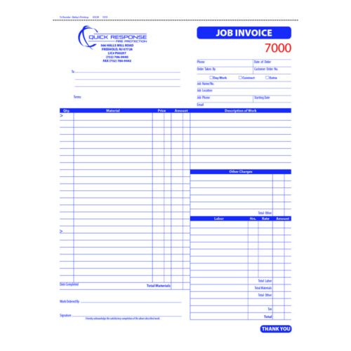 Single Color NCR Job Invoice